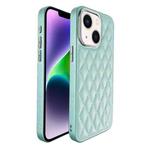 For iPhone 14 Plus Plaid Series 9D Electroplated Phone Case(Cyan-blue)