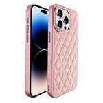 For iPhone 14 Pro Plaid Series 9D Electroplated Phone Case(Pink)