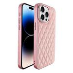 For iPhone 14 Pro Max Plaid Series 9D Electroplated Phone Case(Pink)