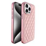 For iPhone 15 Pro Max Plaid Series 9D Electroplated Phone Case(Pink)