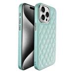 For iPhone 15 Pro Max Plaid Series 9D Electroplated Phone Case(Cyan-blue)