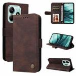 For Redmi Note 14 5G Skin Feel Life Tree Metal Button Leather Phone Case(Brown)