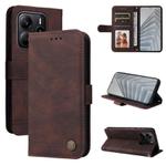 For Redmi Note 14 4G 164.84mm Skin Feel Life Tree Metal Button Leather Phone Case(Brown)