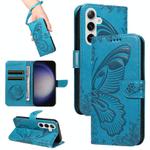 For Samsung Galaxy S25 / S24 5G Swallowtail Butterfly Embossed Leather Phone Case(Blue)