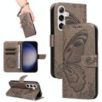 For Samsung Galaxy S25+ / S24+ 5G Swallowtail Butterfly Embossed Leather Phone Case(Grey)