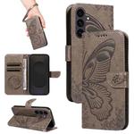For Samsung Galaxy S25 FE 5G Swallowtail Butterfly Embossed Leather Phone Case(Grey)
