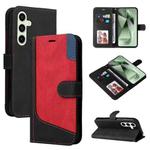 For Samsung Galaxy S24 FE 5G Three Color Splicing Leather Phone Case(Black)