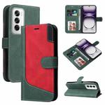 For OPPO Reno12 5G Global Three Color Splicing Leather Phone Case(Green)