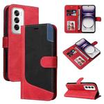 For OPPO Reno12 5G Global Three Color Splicing Leather Phone Case(Red)