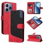 For Realme C63 / C61 Global Three Color Splicing Leather Phone Case(Red)