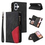 For iPhone 16 Plus Dual-color 9 Card Slots Zipper Wallet Leather Phone Case(Black)