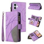 For iPhone 16 Plus Dual-color 9 Card Slots Zipper Wallet Leather Phone Case(Purple)