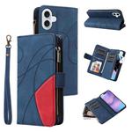 For iPhone 17 Dual-color 9 Card Slots Zipper Wallet Leather Phone Case(Blue)