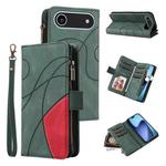 For iPhone 17 Air Dual-color 9 Card Slots Zipper Wallet Leather Phone Case(Green)