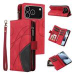 For iPhone 17 Pro Dual-color 9 Card Slots Zipper Wallet Leather Phone Case(Red)