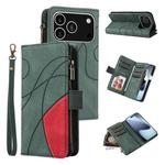 For iPhone 17 Pro Dual-color 9 Card Slots Zipper Wallet Leather Phone Case(Green)