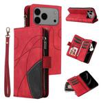 For iPhone 17 Pro Max Dual-color 9 Card Slots Zipper Wallet Leather Phone Case(Red)
