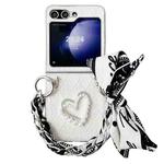 For Samsung Galaxy Z Flip5 Diamond Square 3D Heart Pattern Full Coverage Phone Case with Scarf / Bracelet(White)