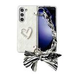 For Samsung Galaxy Z Fold4 Diamond Square 3D Heart Pattern Full Coverage Phone Case with Scarf / Bracelet(White)