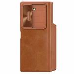 For Samsung Galaxy Z Fold6 5G NILLKIN QIN Series Pro Sliding Camera Cover Design Leather Phone Case(Brown)