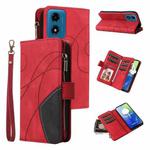 For Motorola Moto G04 / G24 Dual-color 9 Card Slots Zipper Wallet Leather Phone Case(Red)