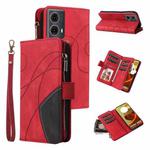 For Motorola Moto G85 Dual-color 9 Card Slots Zipper Wallet Leather Phone Case(Red)