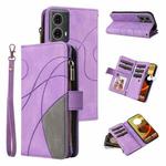 For Motorola Moto G85 Dual-color 9 Card Slots Zipper Wallet Leather Phone Case(Purple)