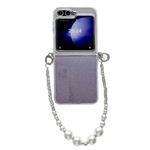 For Samsung Galaxy Z Flip4 Glitter Powder PC Side Buckle Full Coverage Shockproof Phone Case with Pearl Bracelet(Purple)