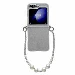 For Samsung Galaxy Z Flip4 Glitter Powder PC Side Buckle Full Coverage Shockproof Phone Case with Pearl Bracelet(Silver)