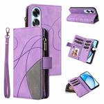 For OPPO A60 4G Dual-color 9 Card Slots Zipper Wallet Leather Phone Case(Purple)