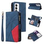 For OPPO Reno12 5G Global Dual-color 9 Card Slots Zipper Wallet Leather Phone Case(Blue)