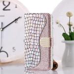 For iPhone 12 mini Laser Glitter Powder Matching Crocodile Texture Horizontal Flip Leather Case with Card Slots & Holder & Wallet(Silver)