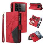 For Redmi K70 Dual-color 9 Card Slots Zipper Wallet Leather Phone Case(Red)