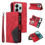 For Redmi Note 14 5G Dual-color 9 Card Slots Zipper Wallet Leather Phone Case(Red)