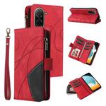 For Redmi  A5 4G 171.7mm / Poco C71 Dual-color 9 Card Slots Zipper Wallet Leather Phone Case(Red)