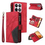 For Xiaomi 14T Pro Dual-color 9 Card Slots Zipper Wallet Leather Phone Case(Red)