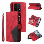 For Xiaomi 14T Dual-color 9 Card Slots Zipper Wallet Leather Phone Case(Red)