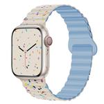 For Apple Watch Series 7 41mm Colorful Dots Magnetic Silicone Watch Band(Creamy White+Mist Blue)