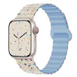 For Apple Watch SE 44mm Colorful Dots Magnetic Silicone Watch Band(Creamy White+Mist Blue)