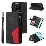 For Honor 200 Lite Global Dual-color 9 Card Slots Zipper Wallet Leather Phone Case(Black)