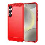 For Samsung Galaxy S25 5G Carbon Fiber Brushed Texture TPU Phone Case(Red)