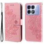 For Redmi K70 Ultra Seven-petal Flowers Embossing Leather Phone Case(Rose Gold)