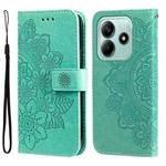 For Redmi Note 14 5G Seven-petal Flowers Embossing Leather Phone Case(Green)