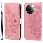 For Redmi K80 Seven-petal Flowers Embossing Leather Phone Case(Rose Gold)
