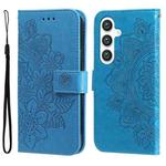 For Samsung Galaxy S25 5G Seven-petal Flowers Embossing Leather Phone Case(Blue)