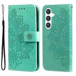For Samsung Galaxy S25+ 5G Seven-petal Flowers Embossing Leather Phone Case(Green)