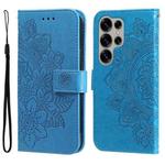 For Samsung Galaxy S25 Ultra 5G Seven-petal Flowers Embossing Leather Phone Case(Blue)