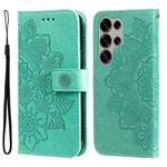 For Samsung Galaxy S25 Ultra 5G Seven-petal Flowers Embossing Leather Phone Case(Green)