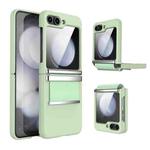 For Samsung Galaxy Z Flip5 5G Hardware Foldable Leather Shockproof Phone Case(Green Silver)