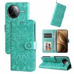 For Redmi K80 Pro Embossed Sunflower Leather Phone Case(Green)